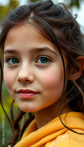 Beautiful face of young and healthy girl, detailed, with white tones