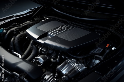 Close up view of f utility hybrid car s v 6 engine with sporty features and sleek design photo