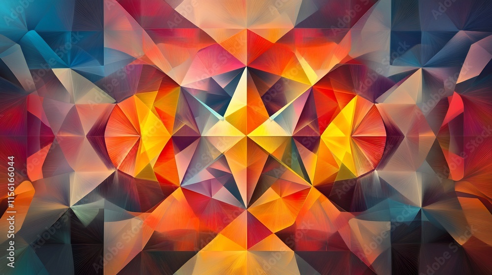 Obraz premium Abstract colorful geometric low poly background with vibrant triangles and symmetrical pattern.