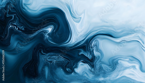 Abstract Blue Swirling Marble Paint Design