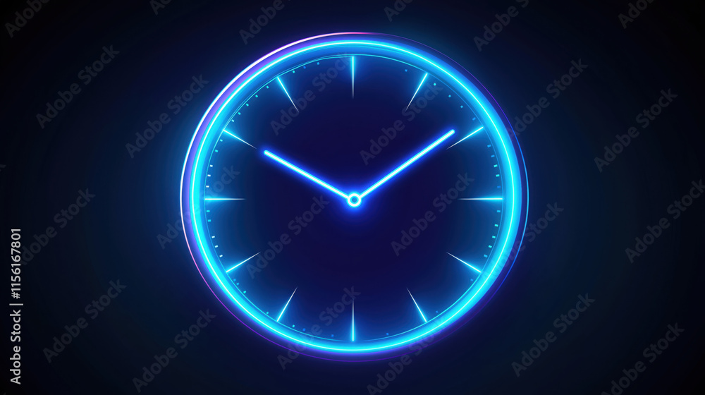 Glowing Silhouette of a Clock with Neon Blue Laser Effects on a Dark Background Glowing Silhouette of a Clock with Neon Blue Laser Effects on a Dark Background