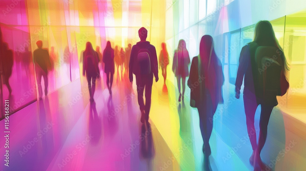 Fototapeta premium Vibrant Campus Life with Students in Soft Light