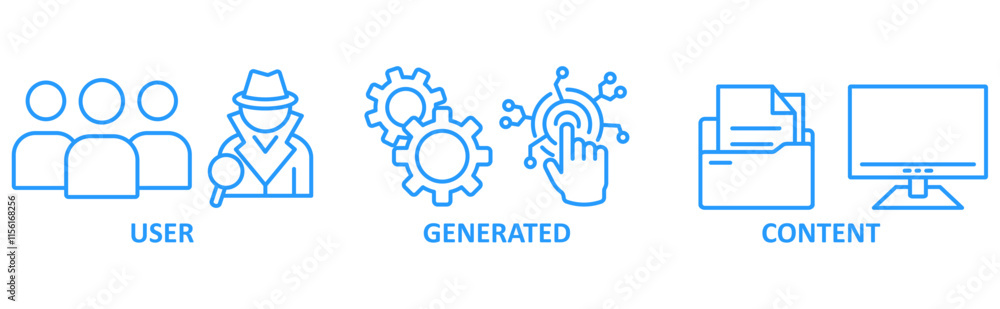 UGC icon set illustration concept with icon of user,generated,content UGC icon set illustration concept with icon of user,generated,content