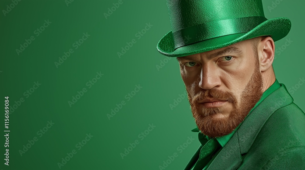 Brutal man celebrating St. Patrick's Day wearing green suit and top hat Brutal man celebrating St. Patrick's Day wearing green suit and top hat
