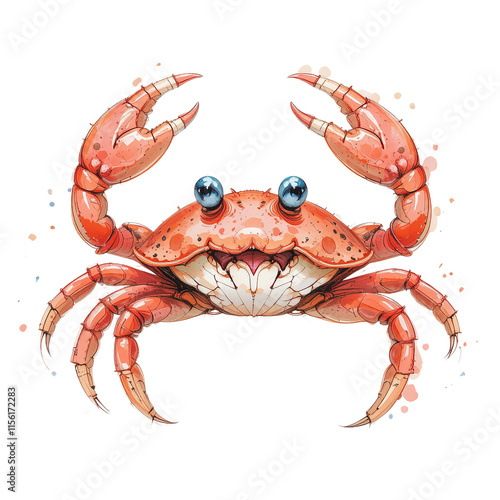 A cheerful orange crab with big blue eyes water color illustration Isolated on Transparent Background photo