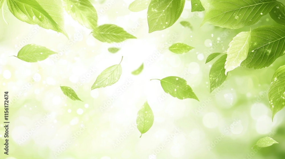 Falling green leaves with bokeh background, springtime nature scene. Falling green leaves with bokeh background, springtime nature scene.
