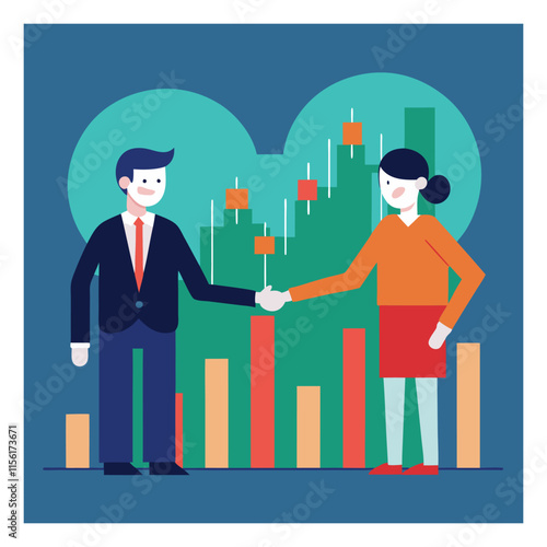 silhouette of stock agent  handshaking in front of stock market presenting satisfactory growth