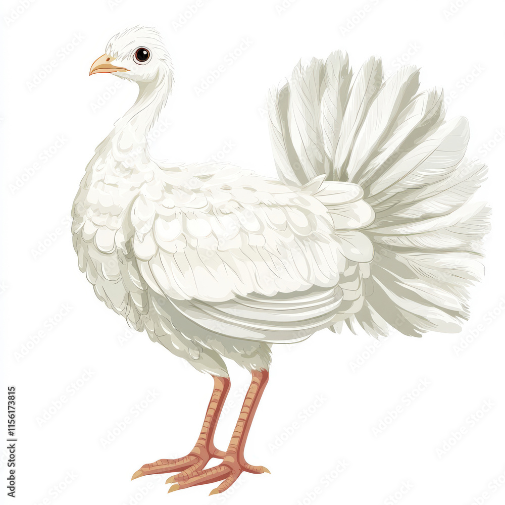 Fototapeta premium Elegant White Bird with Graceful Feathers, Captivating Posture, and Impressive Tail Displaying Natural Beauty and Charm in Botanical Setting