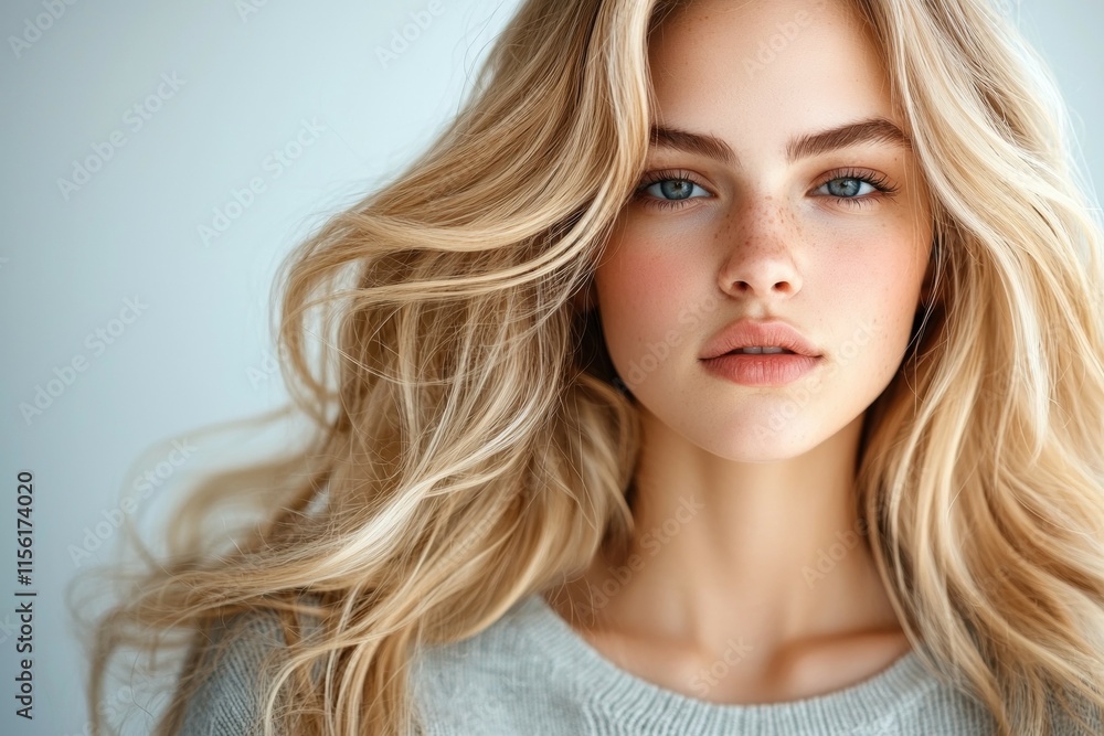 A blonde woman with blue eyes and a tan face A blonde woman with blue eyes and a tan face