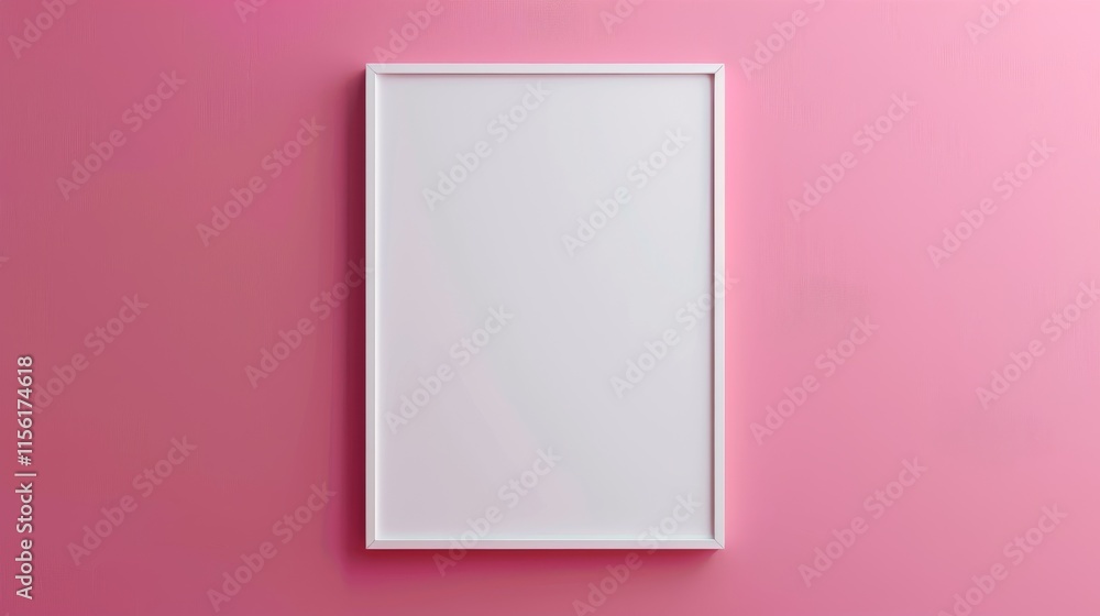 Blank White Frame on Pink Wall: Minimalist Mockup Blank White Frame on Pink Wall: Minimalist Mockup