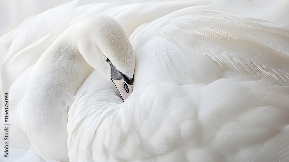 Obraz premium White Swan Preening its Soft Feathers