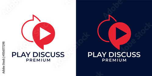 Video Chat with Play Icon Logo Design. Video Call Logo Template Vector. Play Video Chat with Camera Icon Logo. Vector Logo Template of Letter P, Play, Talk, Discussion, Live, Online, Chat, Video, TV.