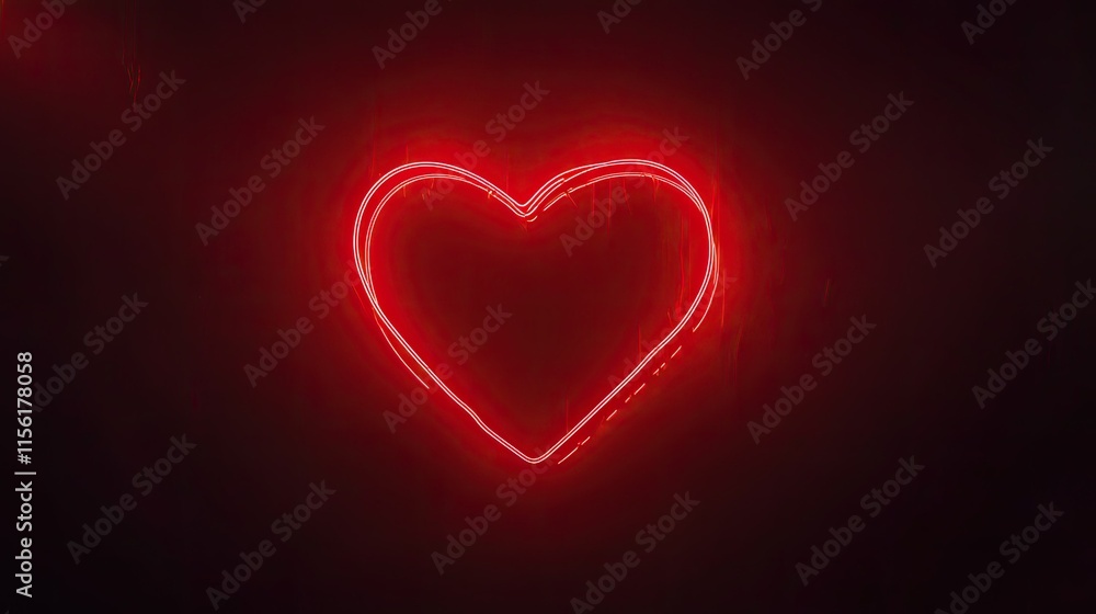 Glowing red neon heart shape on dark background. Glowing red neon heart shape on dark background.