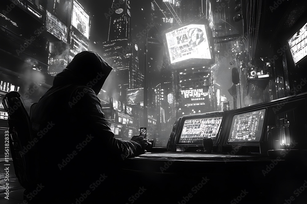 Cyberpunk City Surveillance. Concept of digital security, technology, and urban dystopia. Cyberpunk City Surveillance. Concept of digital security, technology, and urban dystopia.