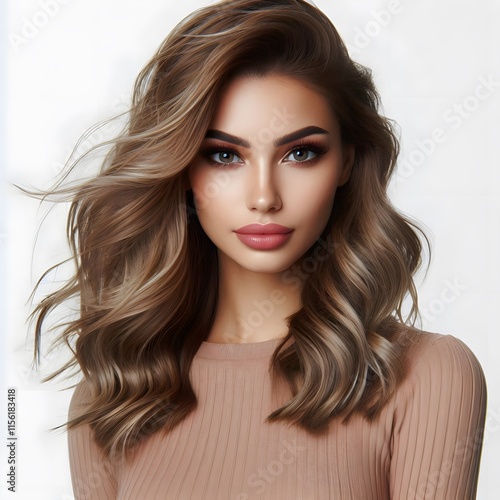 A Bulgaria beautiful Young woman fashion her hair style isolated 4K Bright Picture on white background 4