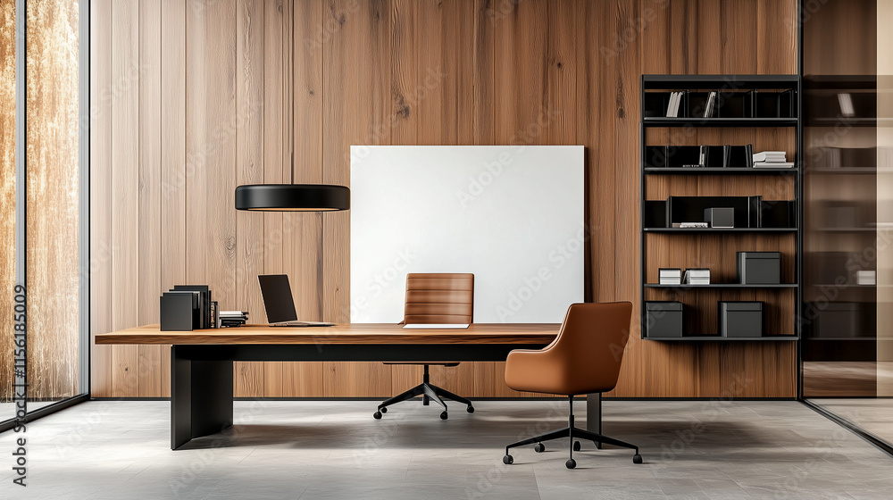 Fototapeta premium モダンなオフィスと空白の広告掲示板のモックアップ