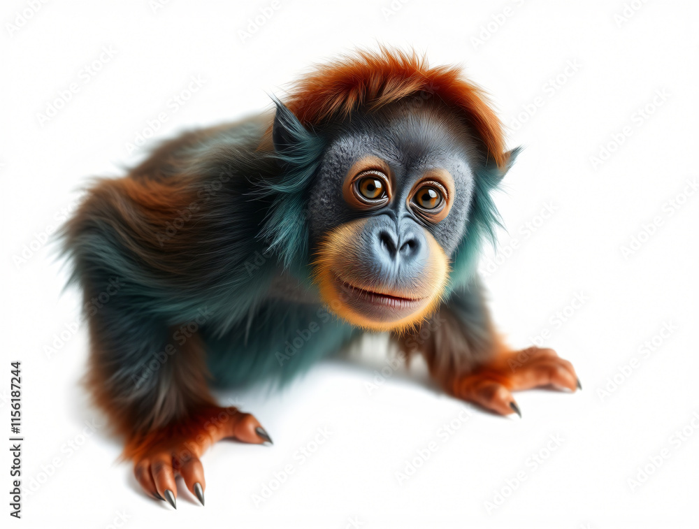 Obraz premium Adorable Baby Orangutan Close-Up: A Vivid Portrait of Primate Beauty