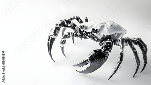 A Monochrome Crab Poses Against A White Background photo