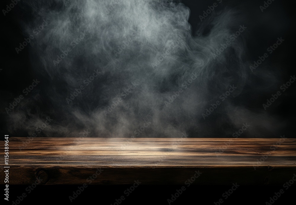 Rustic wooden table with smoky dark background. Rustic wooden table with smoky dark background.