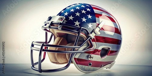 American Football Helmet Mockup, USA Flag Decal, Double Exposure Photography, Sports Gear, Graphic Design photo