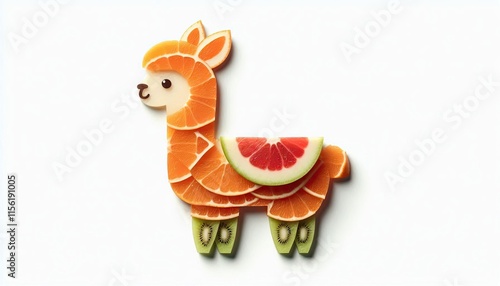 Fototapeta Naklejka Na Ścianę i Meble -  alpaca, mammal , animal  shape made by slice of fruits, colorful pattern illustration,