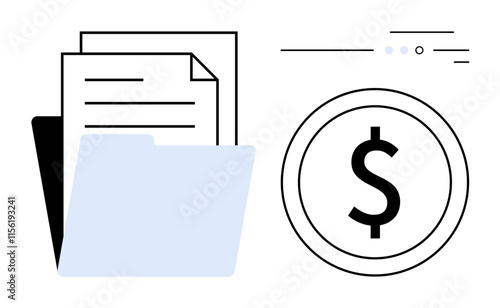 Financial file folder and dollar symbol suggesting document management and monetary savings. Ideal for finance, accounting, bookkeeping, investment, business, personal finance, and banking topics