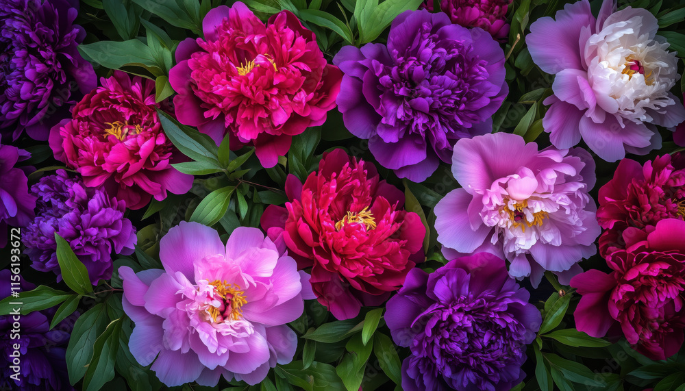 Pink, purple and red peonies Pink, purple and red peonies