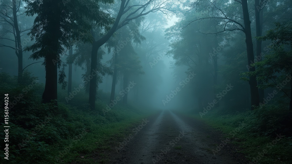 Fototapeta premium Enchanted Forest Road: Misty Pathway into the Unknown