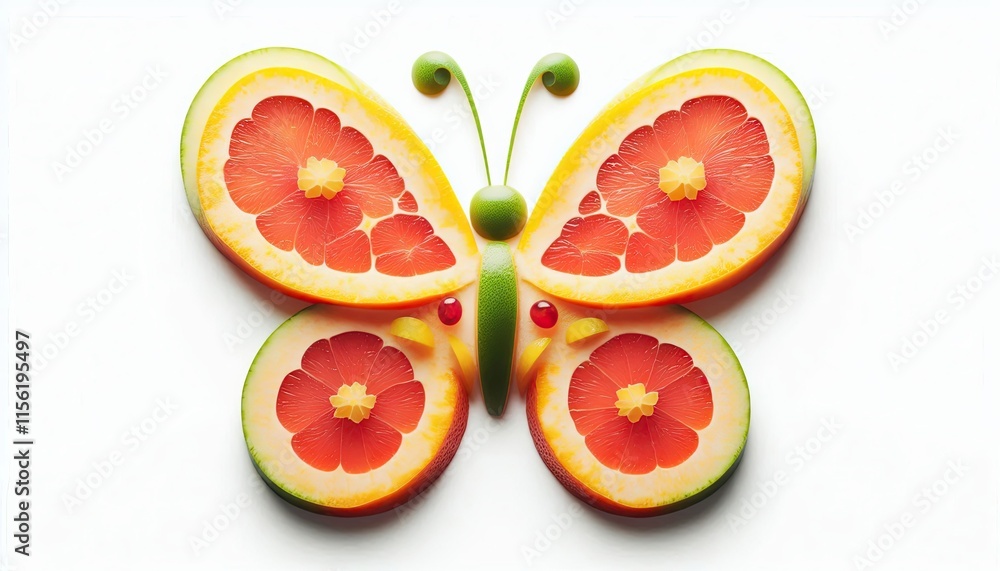 butterfly, insect , animal  shape made by slice of fruits, colorful pattern illustration,