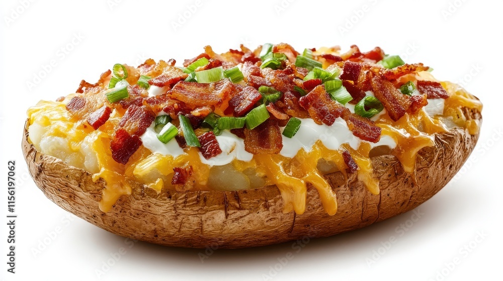 Baked Potato Topped With Bacon Cheese And Chives Baked Potato Topped With Bacon Cheese And Chives