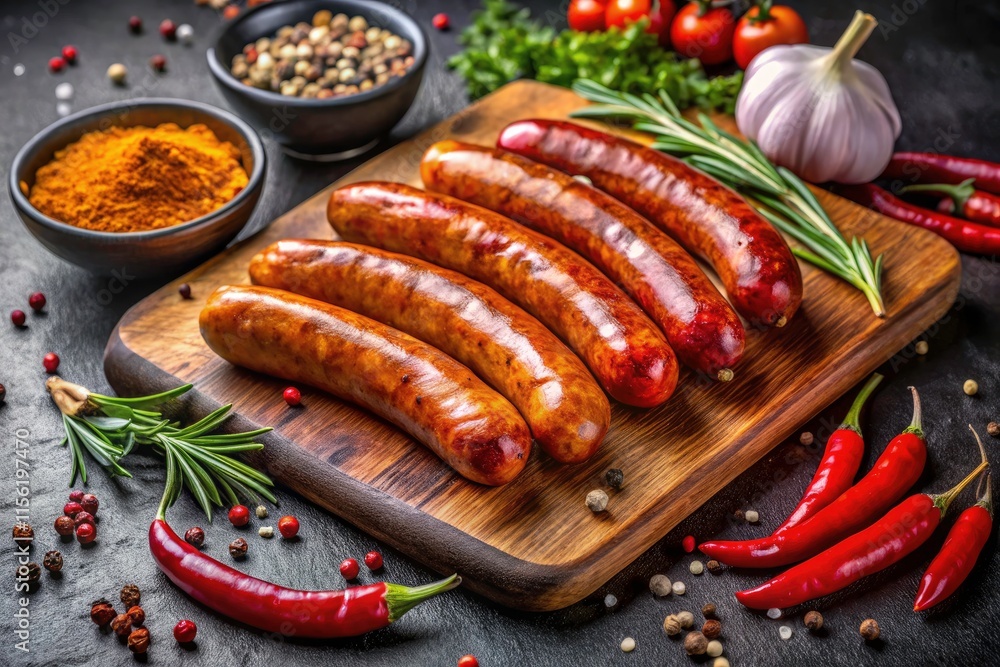 Juicy Bratwurst & Spices: Ready-to-Cook Sausage Photo Juicy Bratwurst & Spices: Ready-to-Cook Sausage Photo