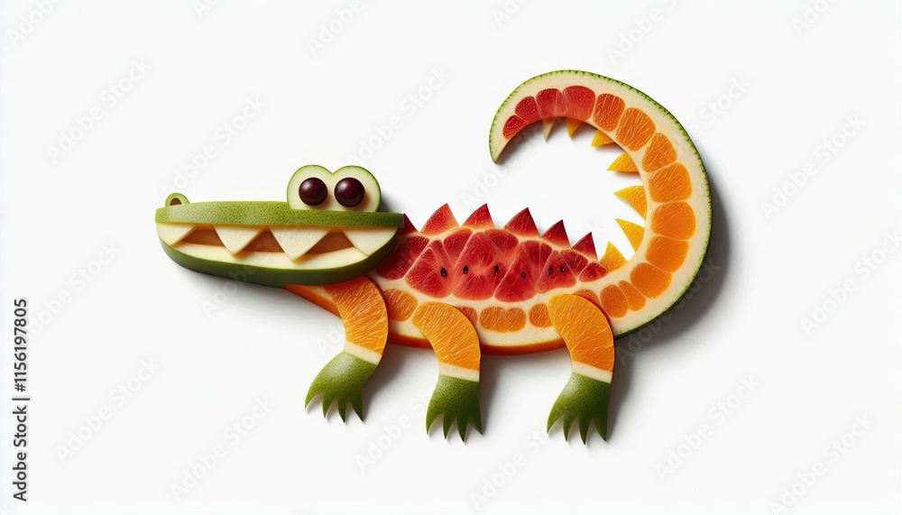 Fototapeta premium crocodile, reptile , animal shape made by slice of fruits, colorful pattern illustration,