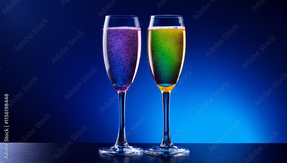 Two glasses of colorful drinks with bubbles in them Two glasses of colorful drinks with bubbles in them