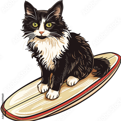 cat on surfboard clip art, clip art concept 