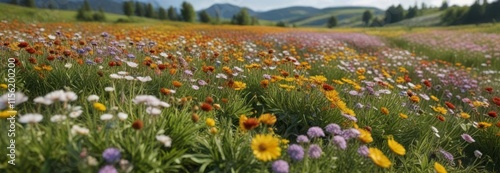 Blooming wildflower fields with Pusteblume L?wenzahn in full bloom ,  nature,  flowers photo