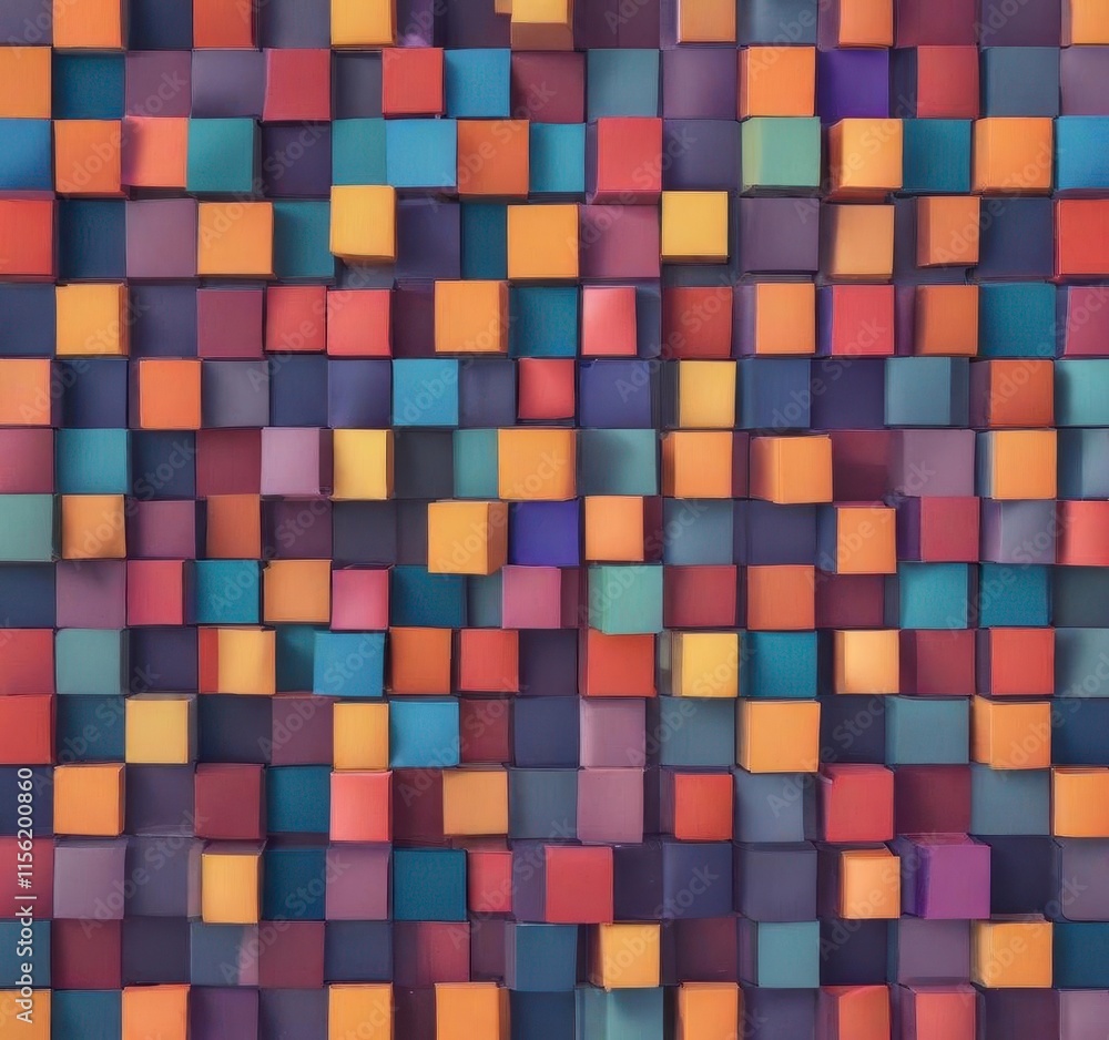 Colorful pattern of interlocking squares with varying shades and hues, pixel art, abstract shapes Colorful pattern of interlocking squares with varying shades and hues, pixel art, abstract shapes