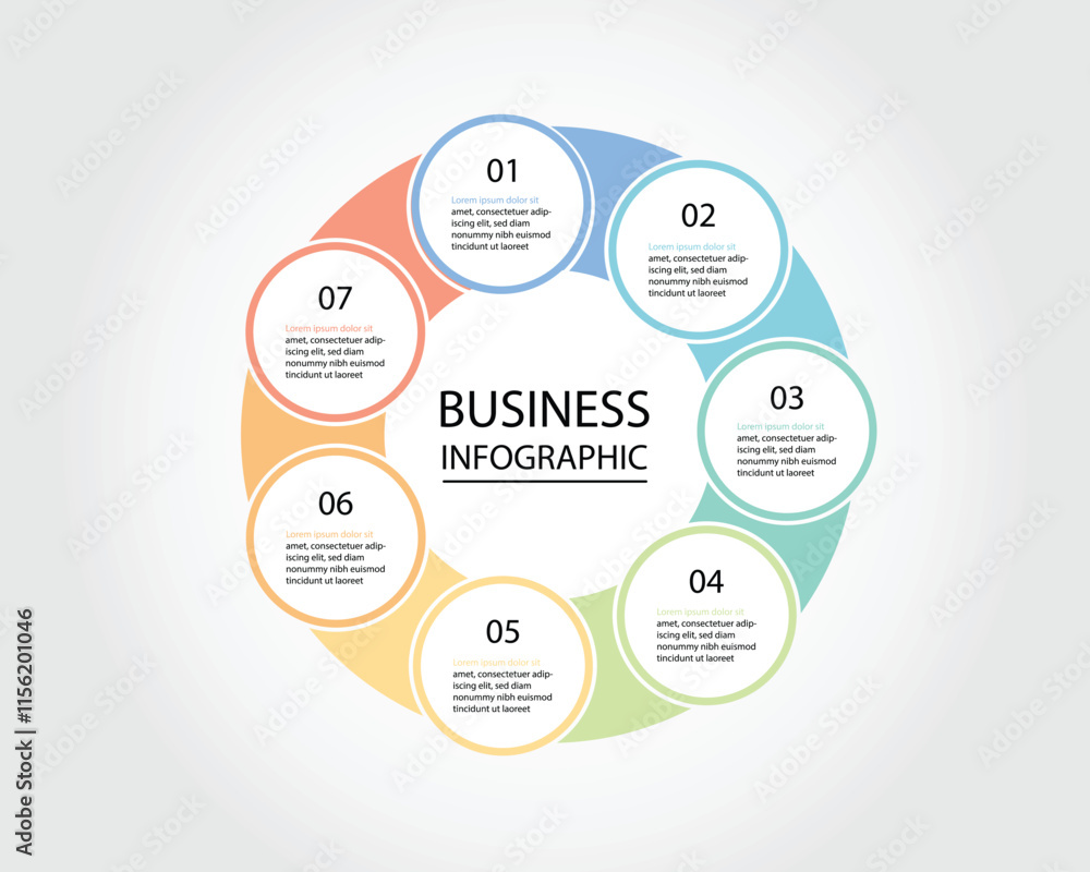 Business Infographic modern design template for banners and infographics for 7 circle step Business Infographic modern design template for banners and infographics for 7 circle step