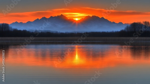 Wallpaper Mural Majestic Sunset Over Mountain Lake Reflection Torontodigital.ca