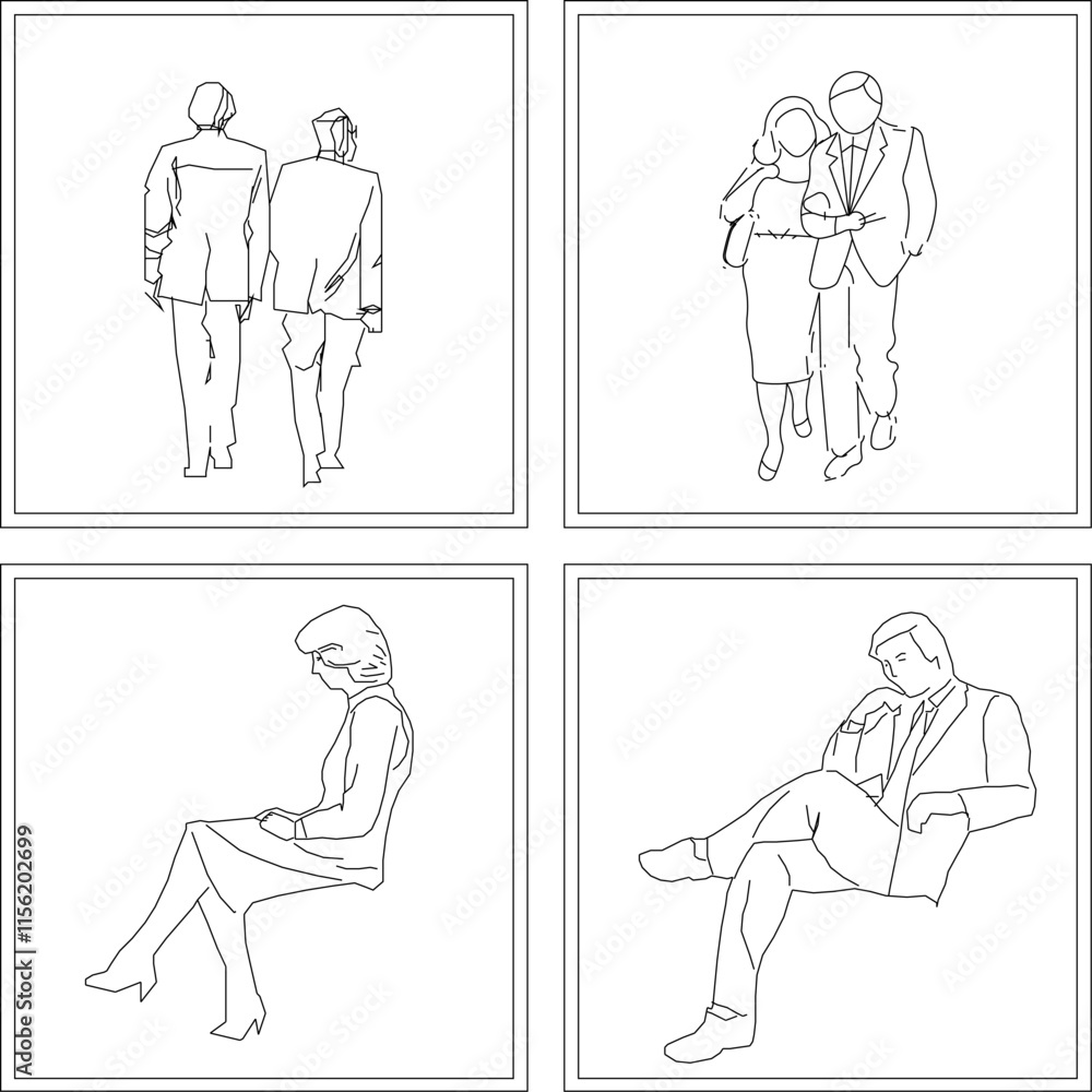 Fototapeta premium Vector sketch illustration, silhouette design, decorative image of people doing activities