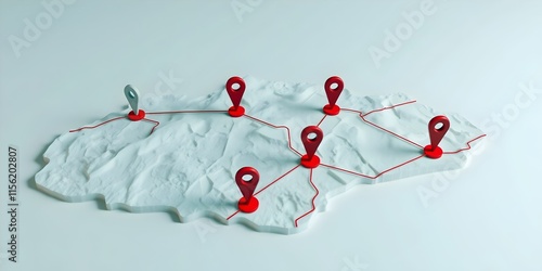 3d map with red location pins and network lines illustrating gis mapping and spatial data connections, background, wallpaper 