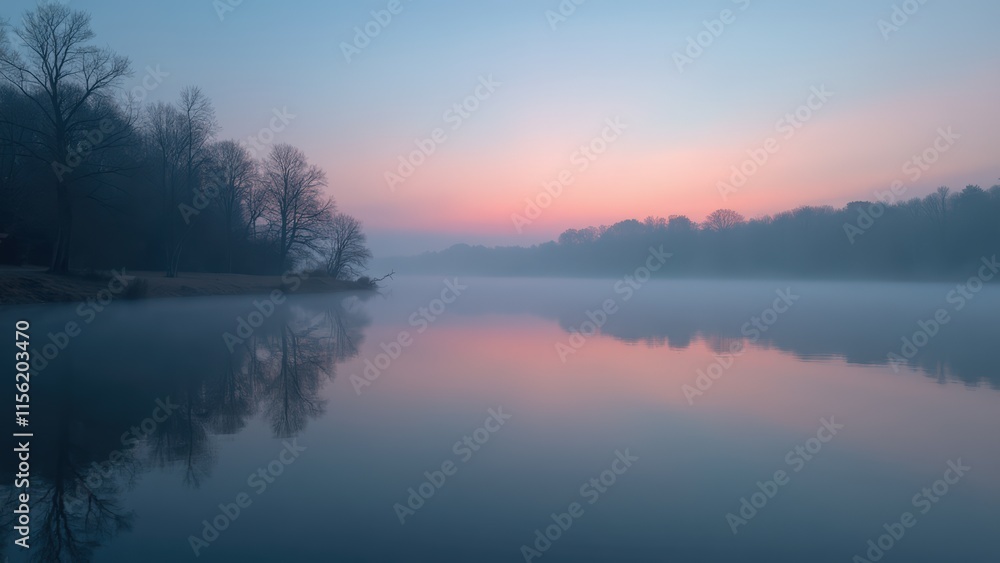 Fototapeta premium Serene Misty Sunrise on a Calm River