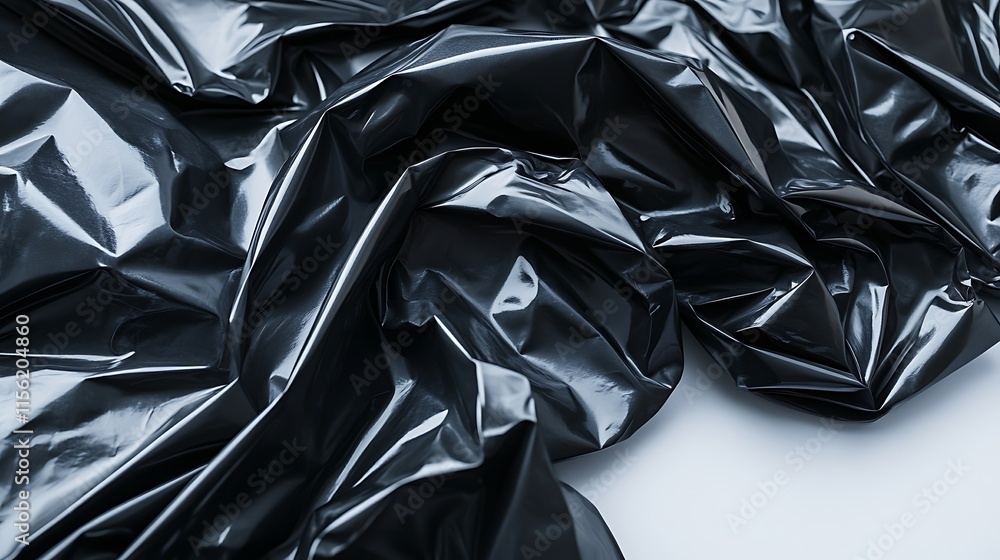 Dynamic black plastic wrinkle texture studio close-up minimalist
