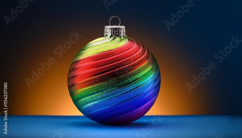 Wallpaper Mural A colorful Christmas ornament with a rainbow design sits on a blue surface Torontodigital.ca