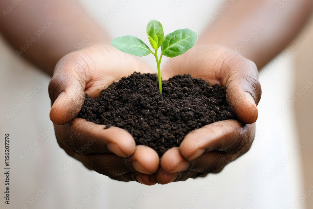 Person cradling tiny plant in hands, gentle sunlight illuminating delicate green leaves. Person cradling tiny plant in hands, gentle sunlight illuminating delicate green leaves.