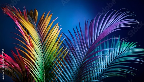 Wallpaper Mural A colorful palm tree with leaves in various shades of blue, green, yellow Torontodigital.ca