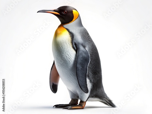 Crisp, photorealistic penguin, white background.  High-quality AI product photography. photo