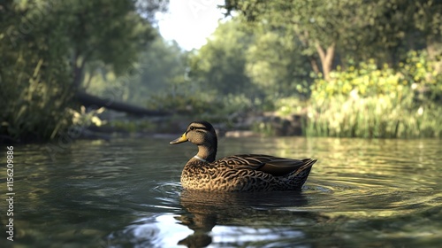 Duck on the Water 8K Realistic Lighting Highly Detailed High Resolution.

 photo