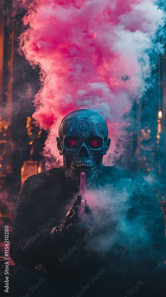 Skull Figure in Smoky Atmosphere. Concept of Mystery, Dark Art, and Halloween. Skull Figure in Smoky Atmosphere. Concept of Mystery, Dark Art, and Halloween.