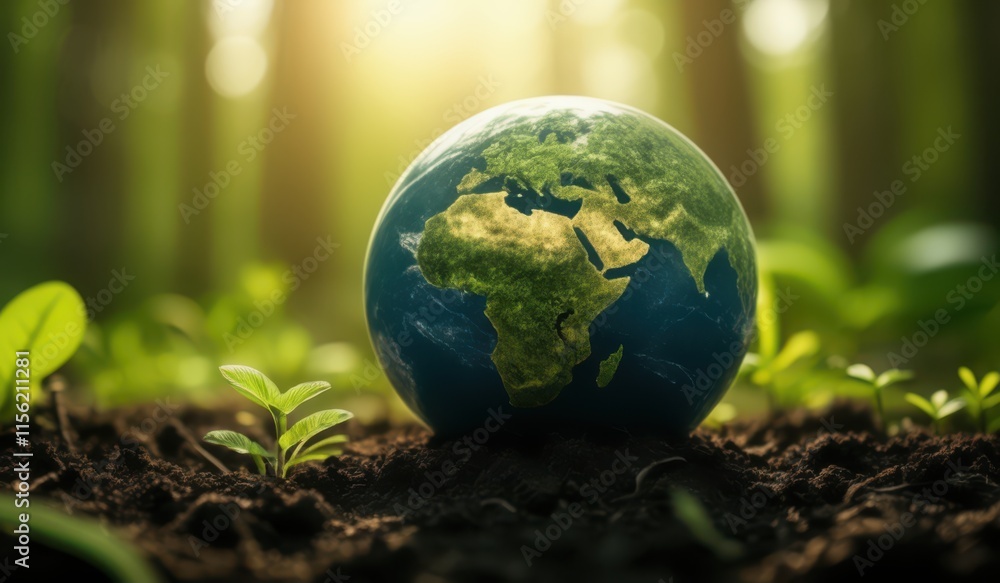 a globe sitting on top of a dirt field in the middle of a forest, a globe sitting on top of a dirt field in the middle of a forest,