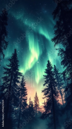 Wallpaper Mural Stunning Northern Lights Over Pine Forest at Twilight Sky Torontodigital.ca